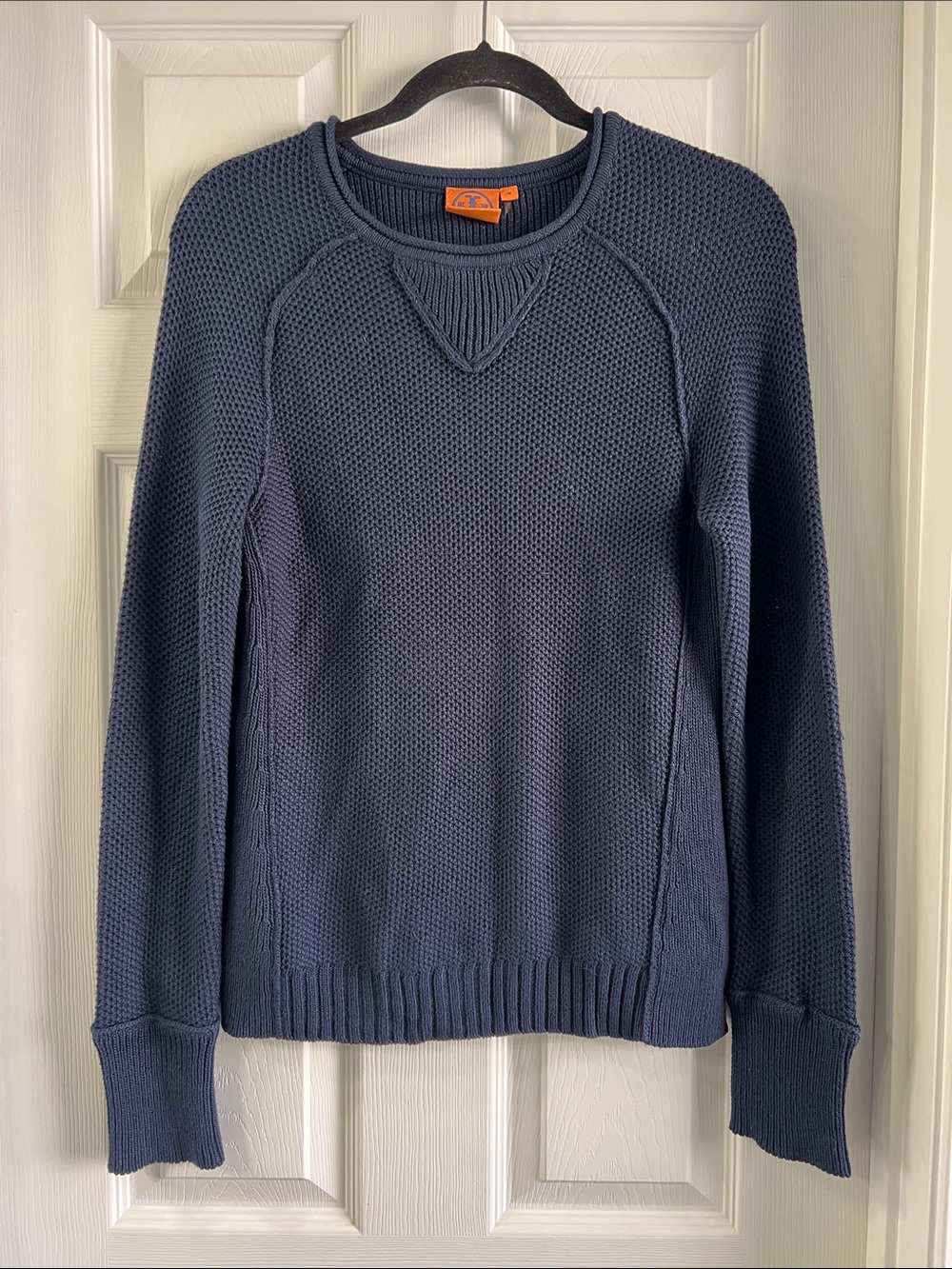 Tory Burch Crewneck Textured Knit Sweater in Navy Pit to Pit 17” length 26”